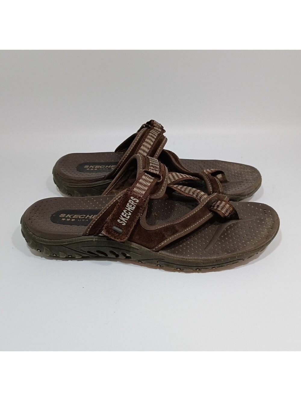 Skechers Reggae Trailway Flip Flop Women 8 Brown Sandal Toe Loop Slip On Slide